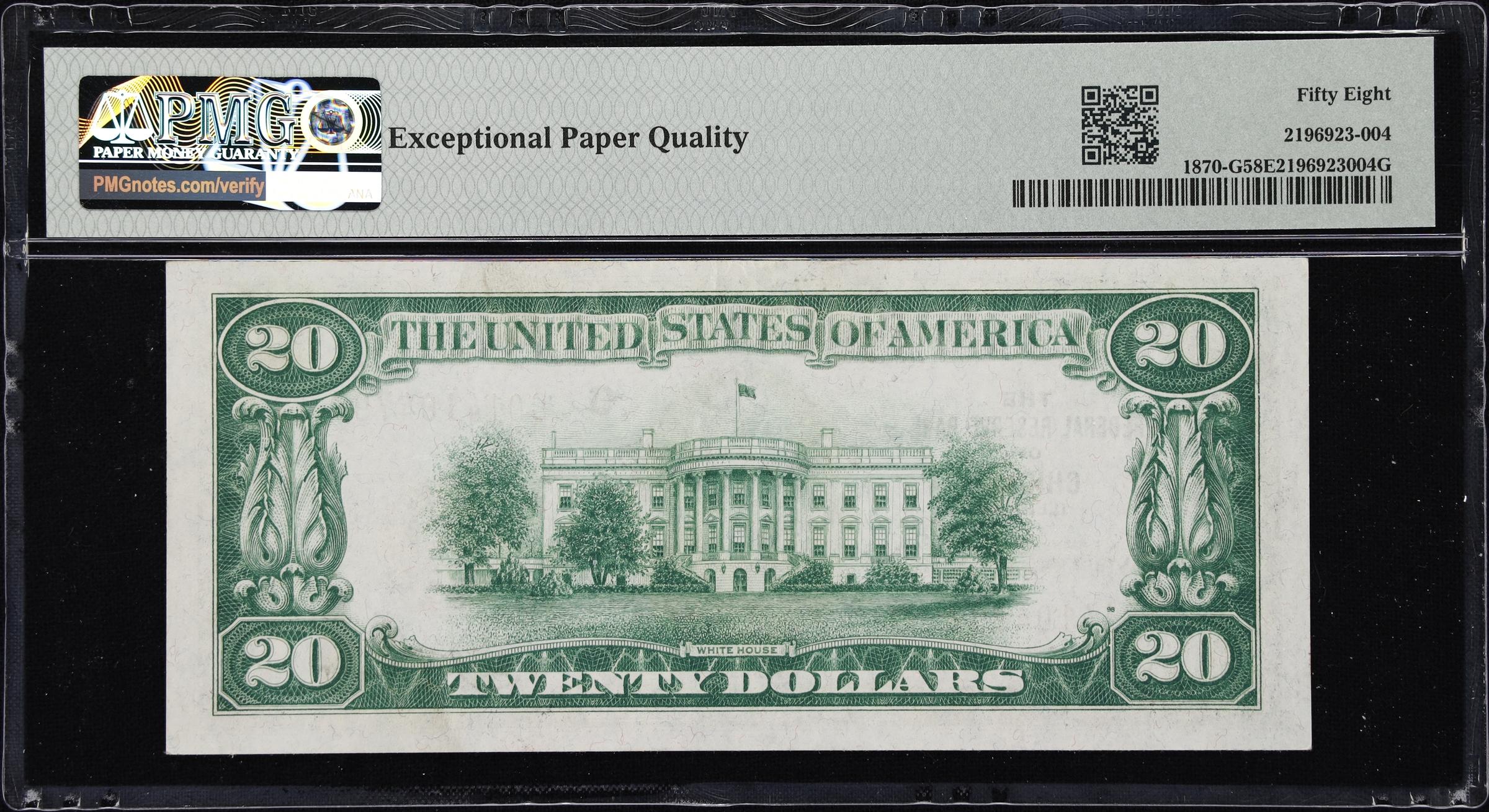 image for: Fr. 1870-G. 1929 $20 Federal Reserve Bank Note. Chicago. PMG Choice About Uncirculated 58 EPQ.