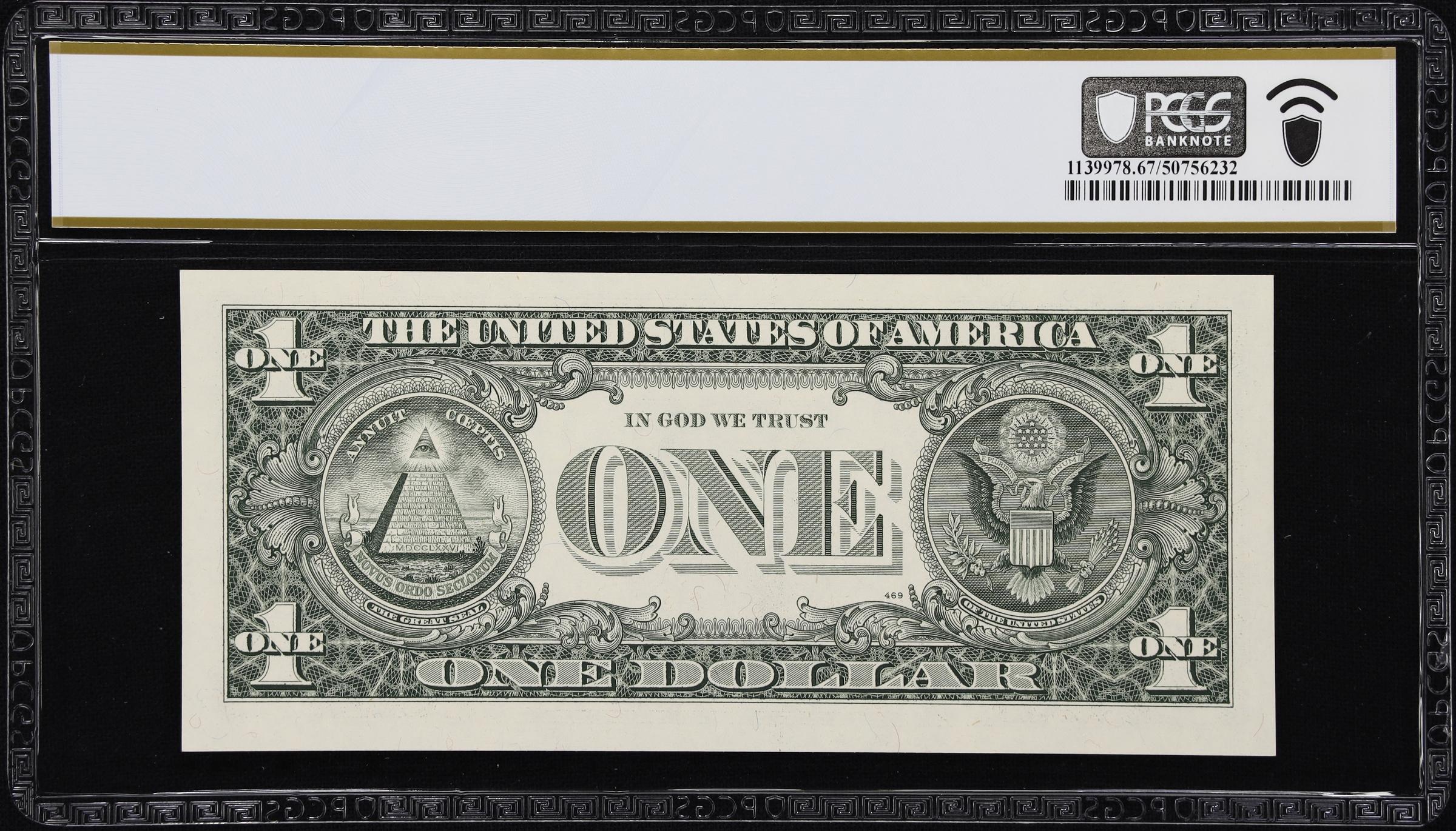 image for: Fr. 1914-G. 1988 $1 Federal Reserve Note. Chicago. PCGS Banknote Superb Gem Uncirculated 67 PPQ. Repeater Serial Number.