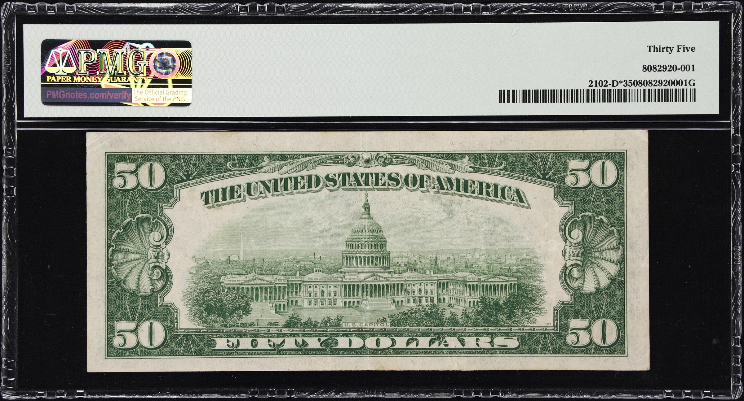 image for: Fr. 2102-D*. 1934 Dark Green Seal $50 Federal Reserve Star Note. Cleveland. PMG Choice Very Fine 35.