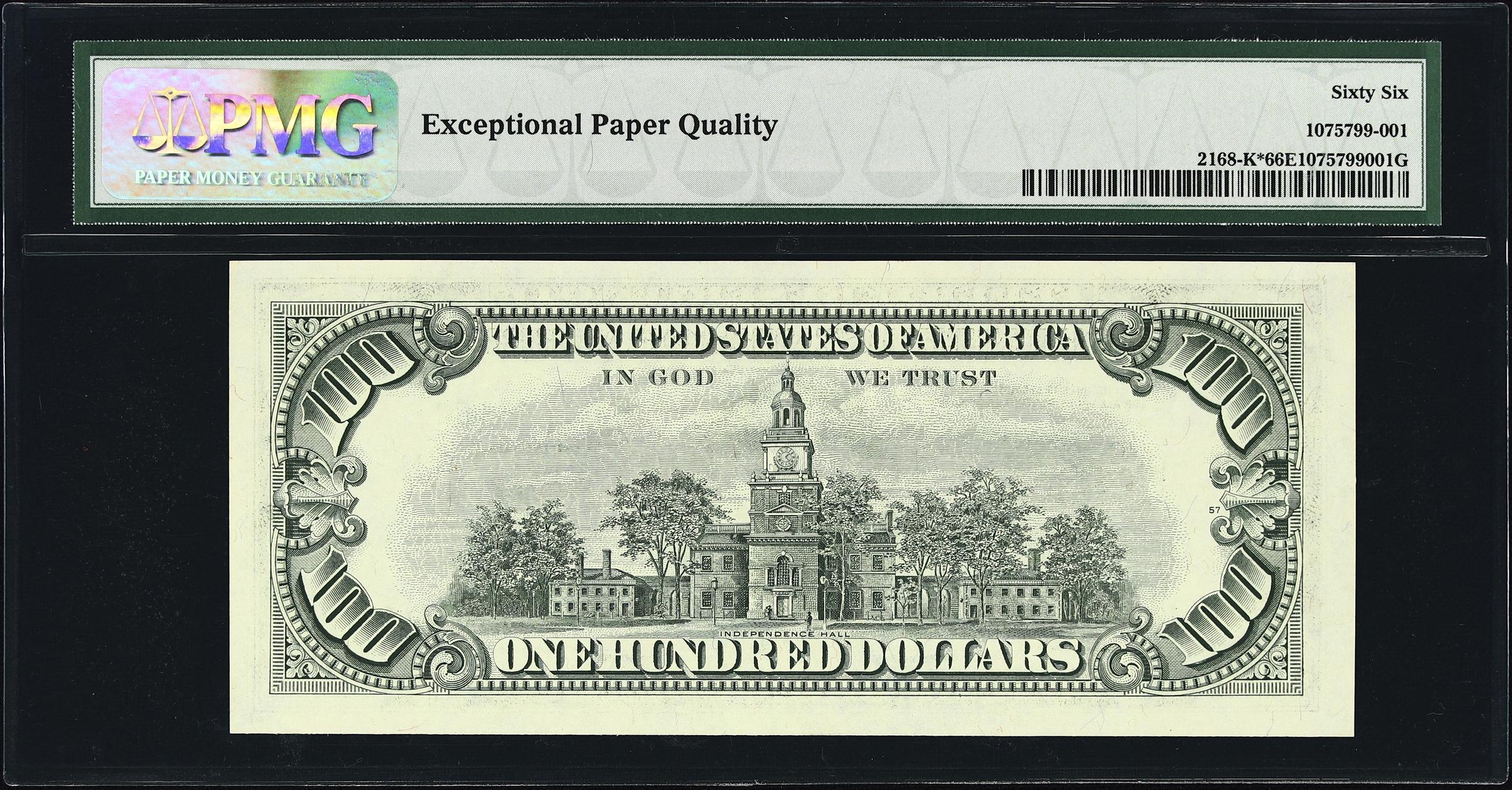 image for: Fr. 2168-K*. 1977 $100 Federal Reserve Star Note. Dallas. PMG Gem Uncirculated 66 EPQ.