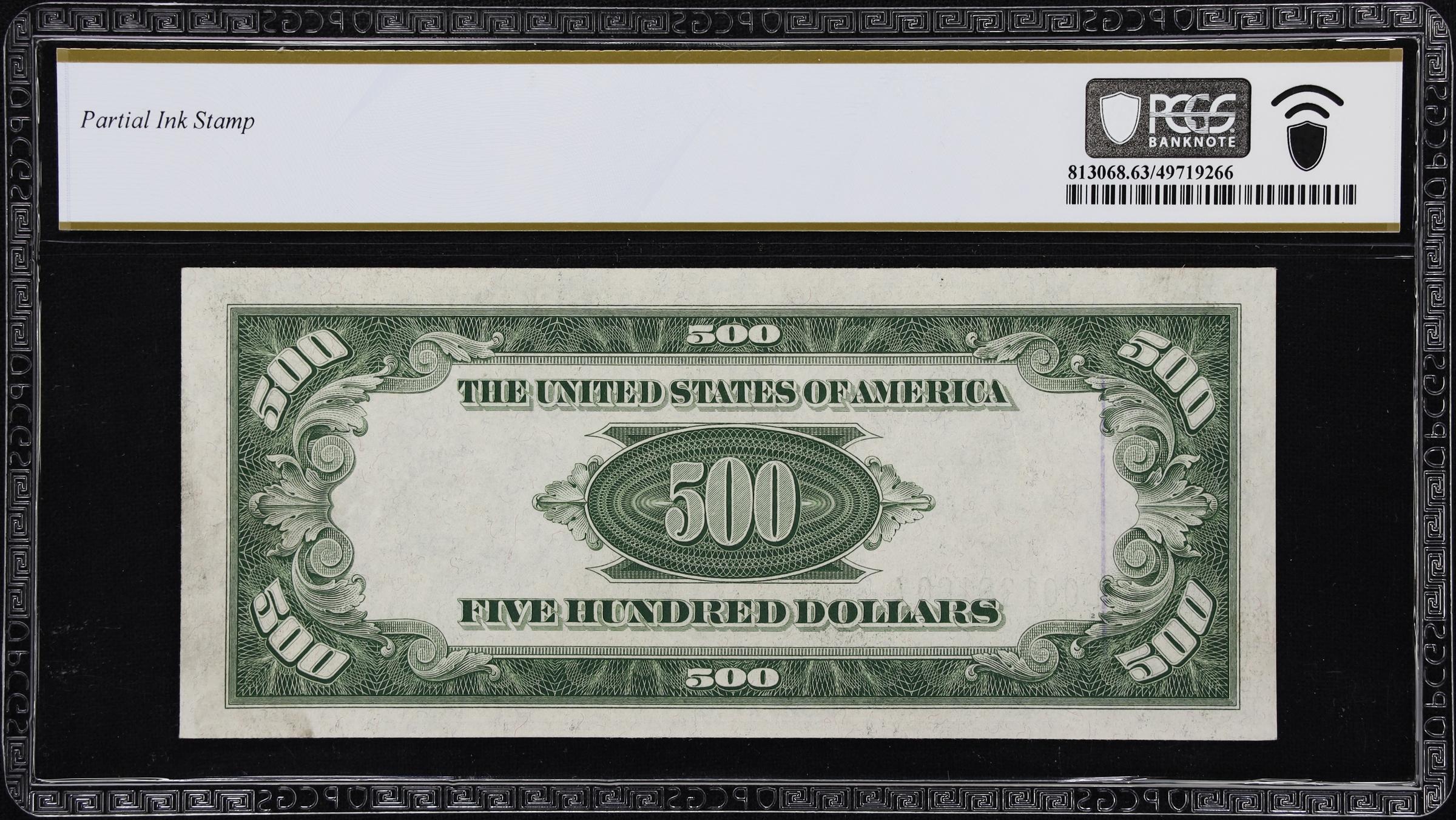 image for: Fr. 2201-L. 1934 Dark Green Seal $500 Federal Reserve Note. San Francisco. PCGS Banknote Choice Uncirculated 63.
