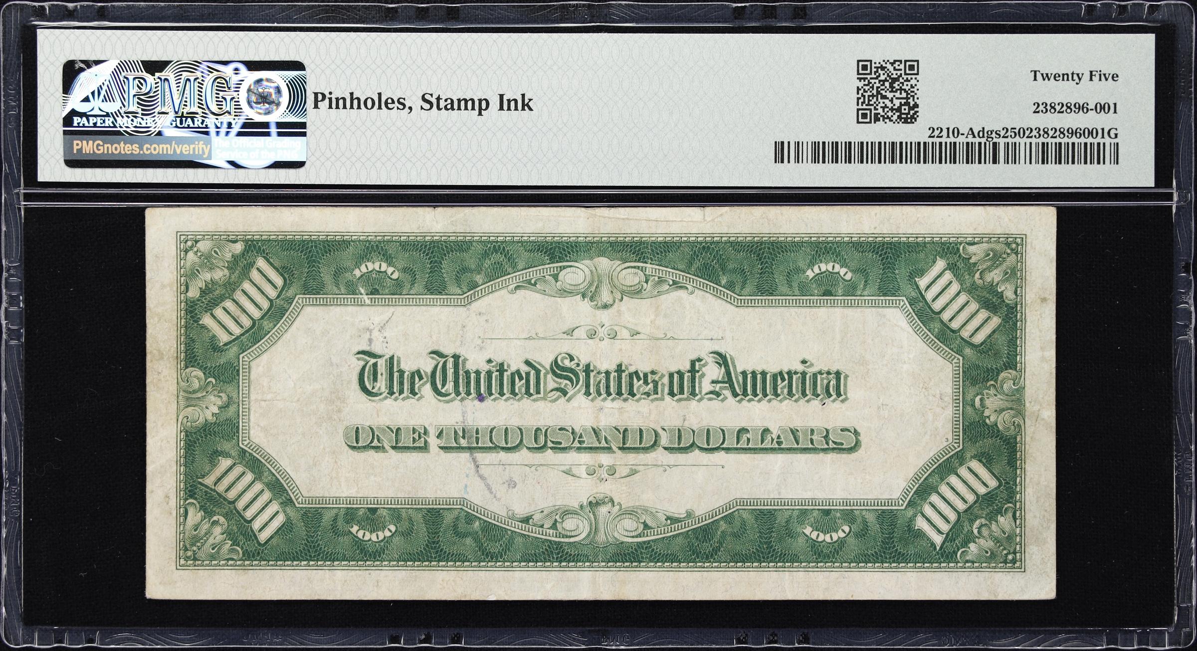 image for: Fr. 2210-Adgs. 1928 Dark Green Seal $1000 Federal Reserve Note. Boston. PMG Very Fine 25.