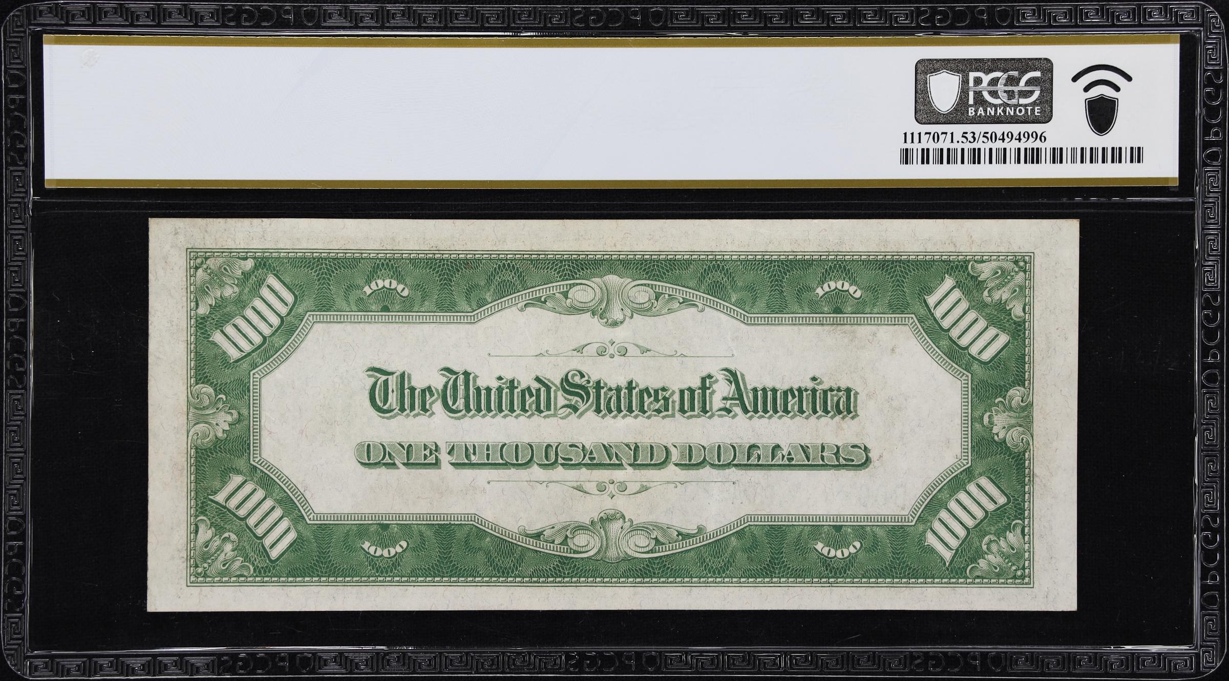 image for: Fr. 2211-B. 1934 Dark Green Seal $1000 Federal Reserve Note. New York. PCGS Banknote About Uncirculated 53 PPQ.