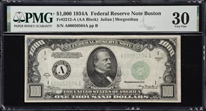 image for: Fr. 2212-A. 1934A $1000 Federal Reserve Note. Boston. PMG Very Fine 30.