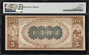 image for: New York, New York. 1882 Brown Back $5 Fr. 471. American Exchange NB. Charter #1394. PMG Very Fine 20.