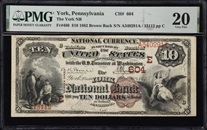 image for: York, Pennsylvania. $10 1882 Brown Back. Fr. 480. York NB. Charter #604. PMG Very Fine 20.