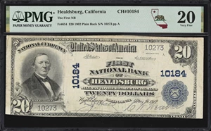 image for: Healdsburg, California. $20 1902 Plain Back. Fr. 654. First NB. Charter #10184. PMG Very Fine 20.
