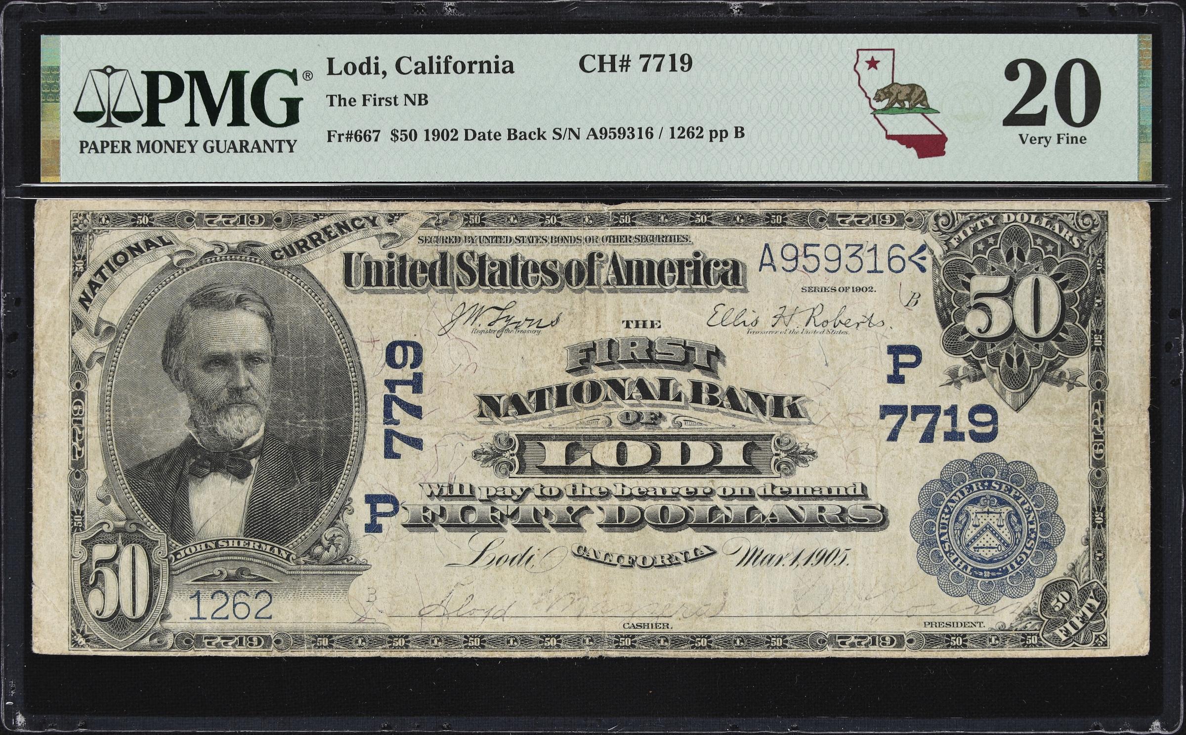 image for: Lodi, California. $50 1902 Date Back. Fr. 667. First NB. Charter #7719. PMG Very Fine 20.