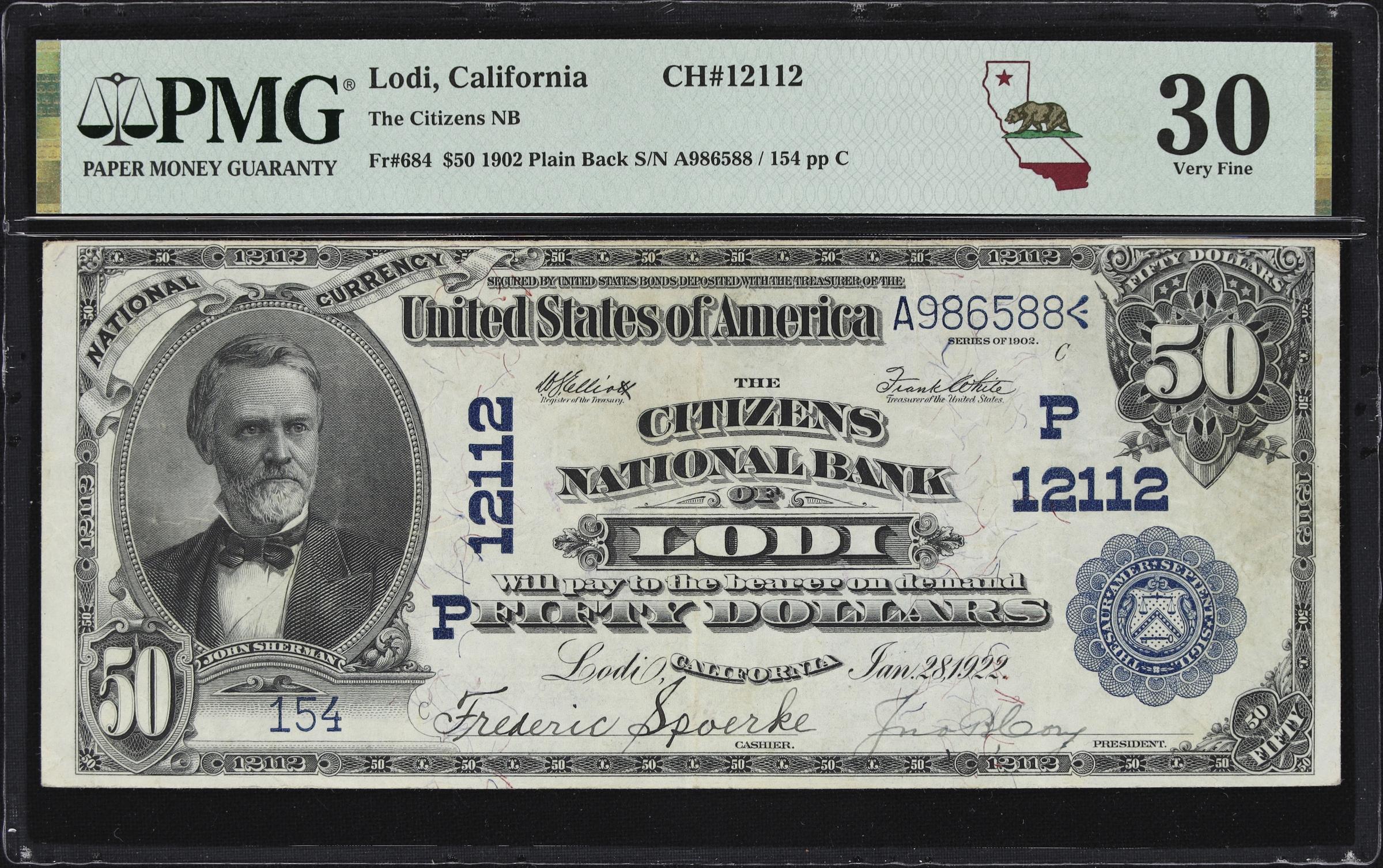image for: Lodi, California. $50 1902 Plain Back. Fr. 684. Citizens NB. Charter #12112. PMG Very Fine 30.