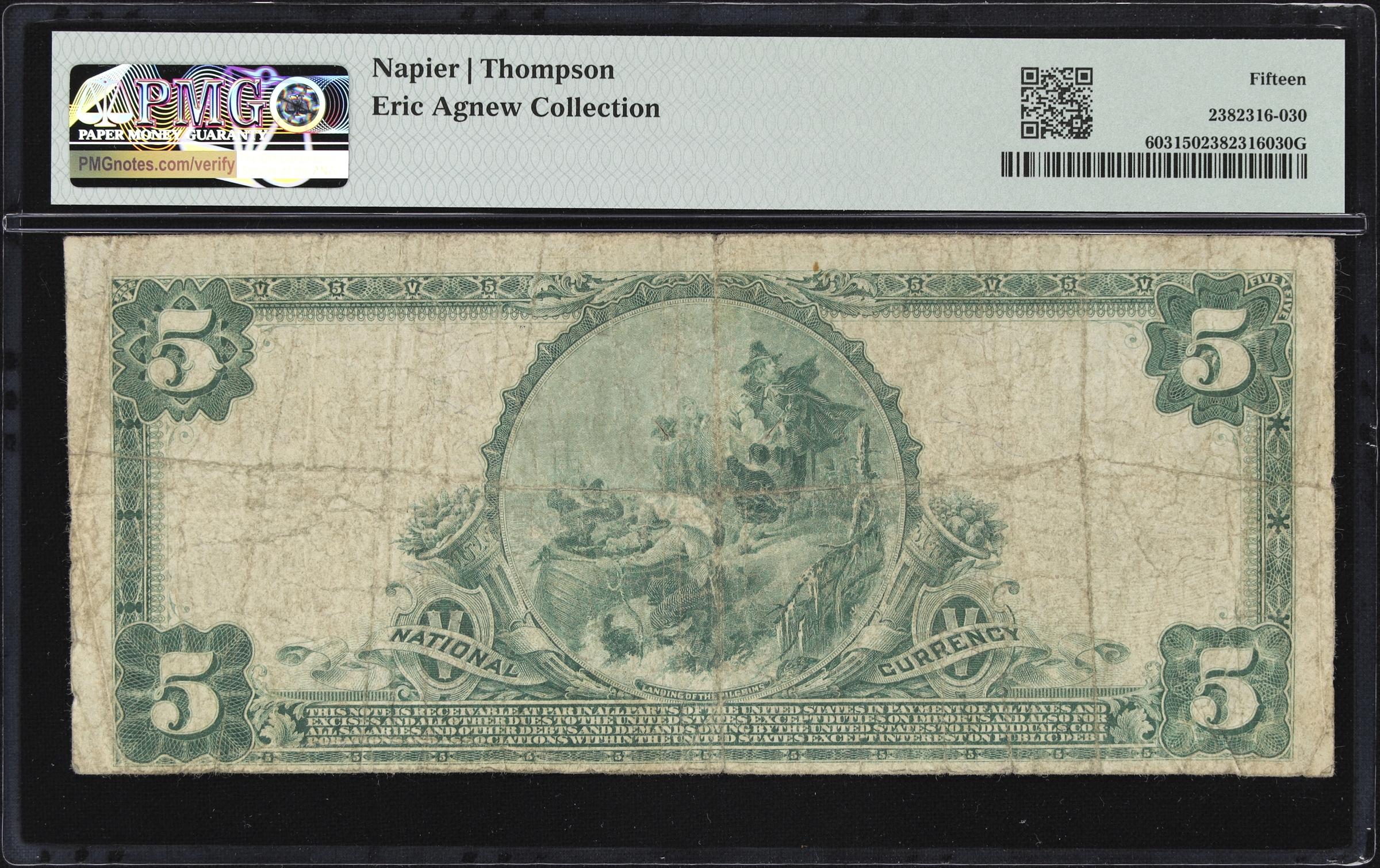 image for: Merced, California. $5 1902 Plain Back. Fr. 603. Farmers & Merchants NB. Charter #10352. PMG Choice Fine 15.