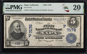 image for: Napa, California. $5 1902 Date Back. Fr. 590. First NB. Charter #7176. PMG Very Fine 20.