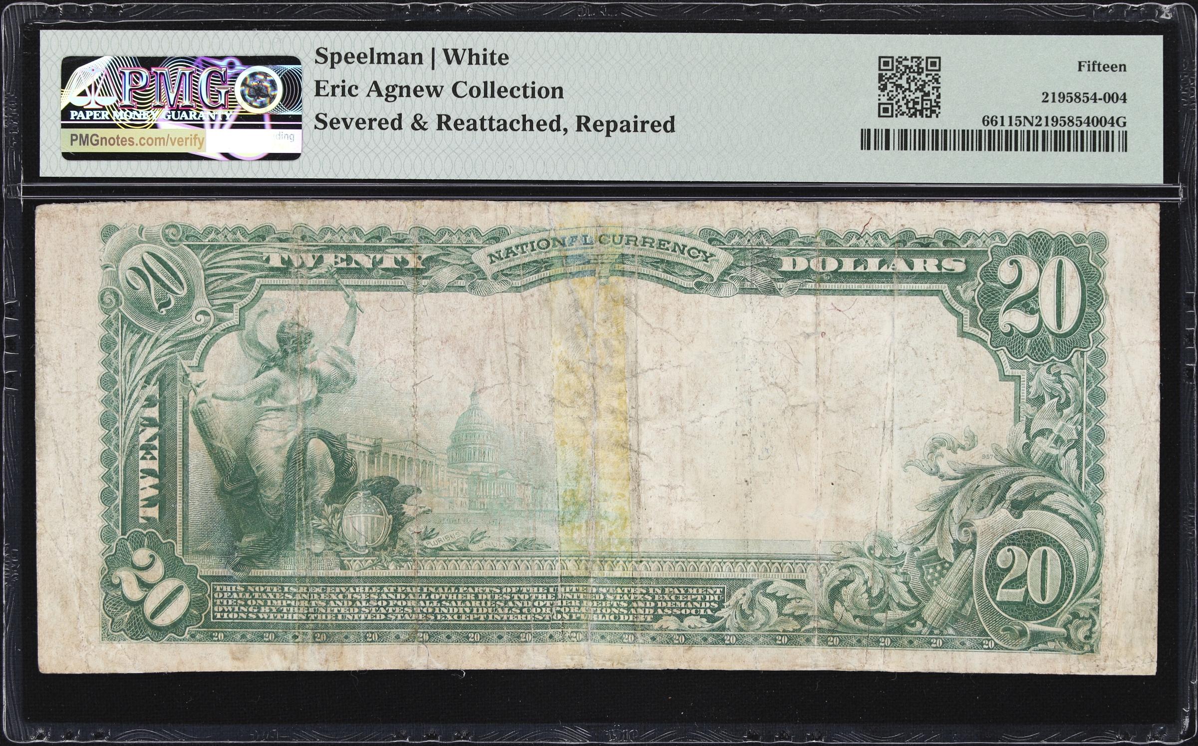 image for: Paso Robles, California. $20 1902 Plain Back. Fr. 661. First NB. Charter #12172. PMG Choice Fine 15 Net. Severed & Reattached, Repaired.