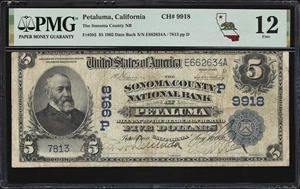 image for: Petaluma, California. $5 1902 Date Back. Fr. 593. Sonoma County NB. Charter #9918. PMG Fine 12.