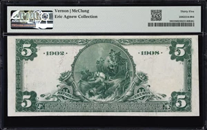 image for: San Francisco, California. $5 1902 Date Back. Fr. 593. First NB. Charter #1741. PMG Choice Very Fine 35.