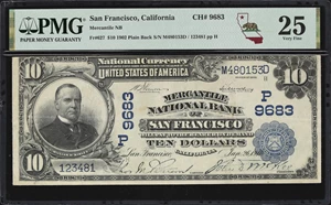 image for: San Francisco, California. $10 1902 Plain Back. Fr. 627. Mercantile NB. Charter #9683. PMG Very Fine 25.
