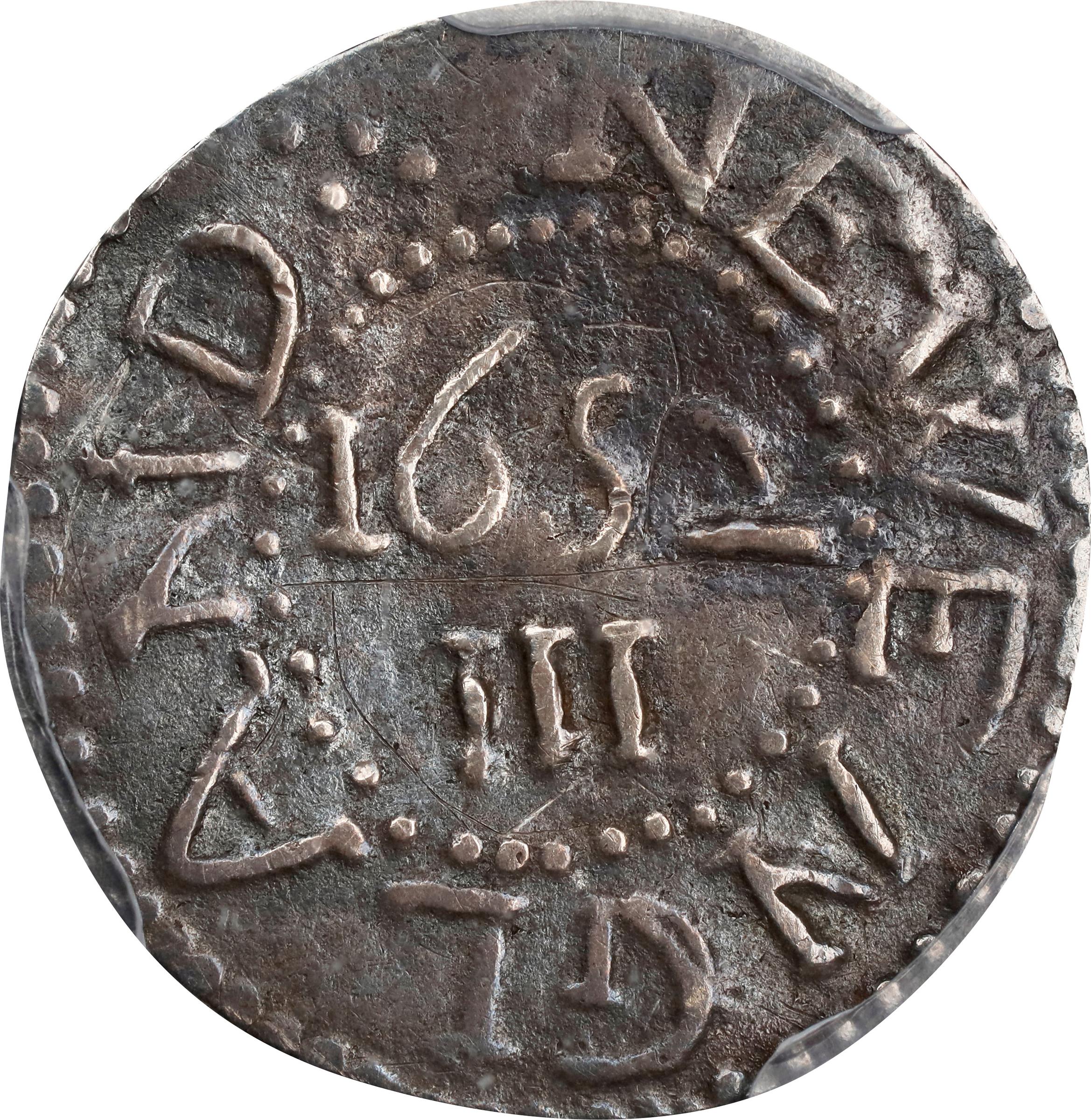 image for: 1652 Oak Tree Threepence. Noe-25, Salmon 3-Ai, W-280. Rarity-6. No IN on Obverse. VF Details--Scratch (PCGS).