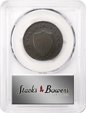 image for: 1787 New Jersey Copper. Maris 63-s, W-5375. Rarity-2. Sprig Above Plow, Bottom Stars Distant. Large Planchet. VF-35 (PCGS).