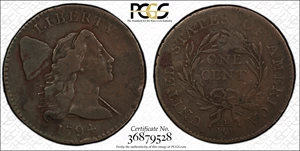 image for: 1794 Liberty Cap Cent. S-22, B-6. Rarity-1. Head of 1794, Bent Lock. VF-30 (PCGS).