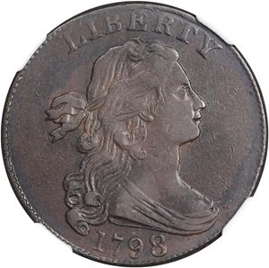 image for: 1798 Draped Bust Cent. S-165, B-31. Rarity-4-. Style II Hair. EF-45 BN (NGC).
