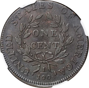 image for: 1798 Draped Bust Cent. S-165, B-31. Rarity-4-. Style II Hair. EF-45 BN (NGC).