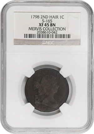 image for: 1798 Draped Bust Cent. S-165, B-31. Rarity-4-. Style II Hair. EF-45 BN (NGC).