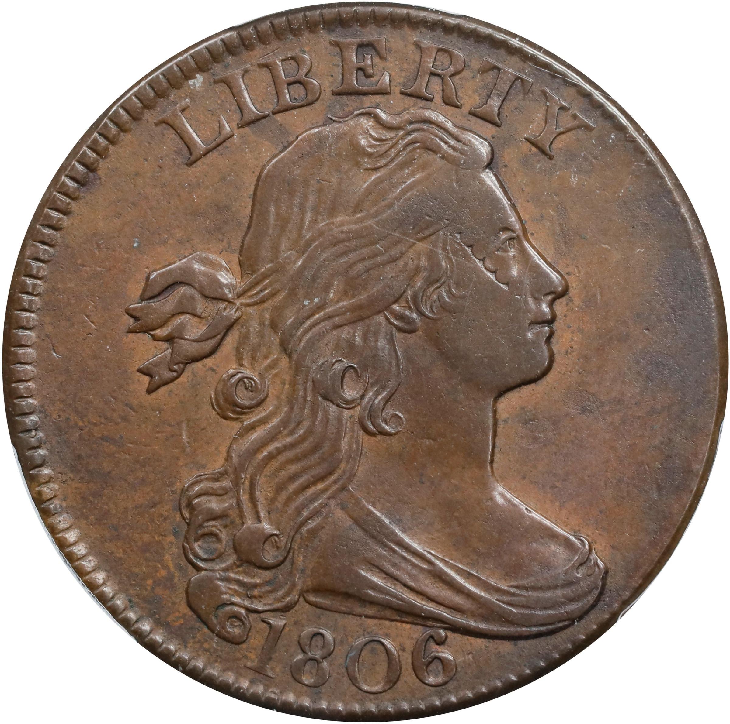 image for: 1806 Draped Bust Cent. S-270, B-1. Rarity-1. Double Struck. AU-53 (PCGS). CAC.