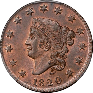 image for: 1820 Matron Head Cent. N-15. Rarity-2. Small Date. MS-65 RB (PCGS). CAC. CMQ.
