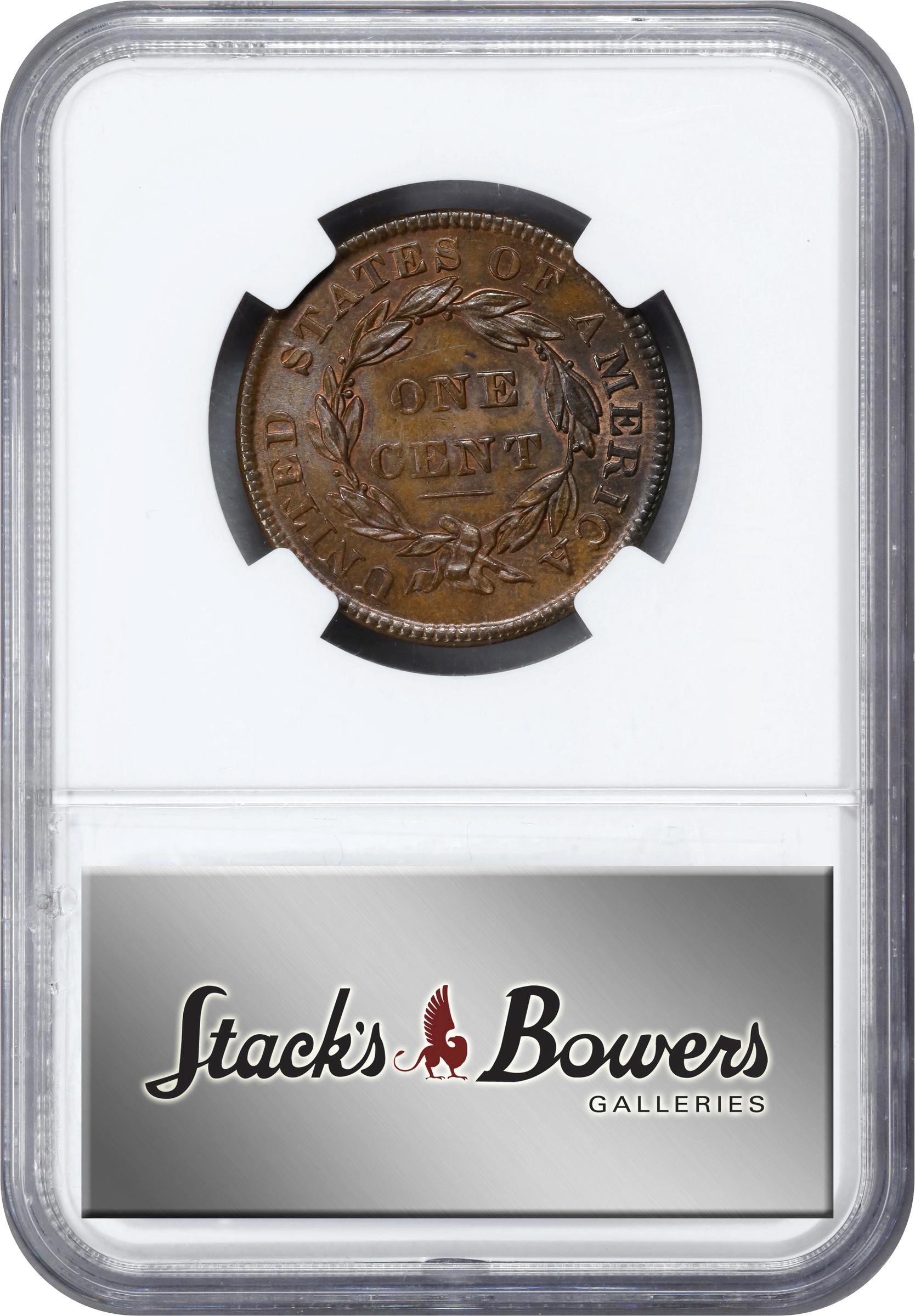 image for: 1835 Modified Matron Head Cent. N-6. Rarity-1. Small 8 and Stars. MS-65 BN (NGC).