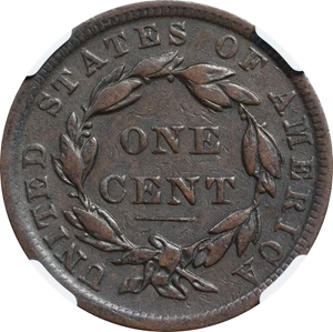 image for: 1839/6 Modified Matron Head Cent. N-1. Rarity-3. Plain Cords. VF-20 BN (NGC).