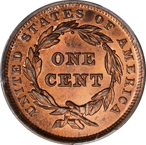 image for: 1842 Braided Hair Cent. N-6, 10. Rarity-1. Large Date. MS-64+ RB (PCGS).