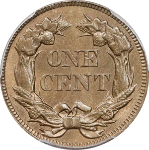 image for: 1857 Flying Eagle Cent. Type of 1857. Snow-9, FS-402. Obverse Die Clash with Liberty Seated Half Dollar Die. MS-64 (PCGS). CAC.