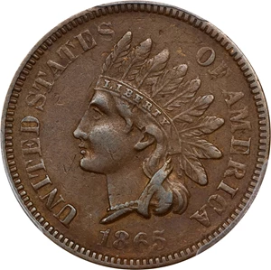 image for: 1865 Indian Cent. Fancy 5. Snow-2b, FS-1801. Doubled Die Reverse. EF-45 (PCGS).