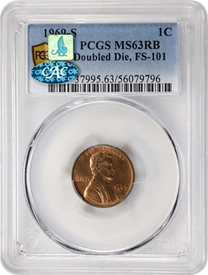 image for: 1969-S Lincoln Cent. FS-101. Doubled Die Obverse. MS-63 RB (PCGS). CAC. CMQ.