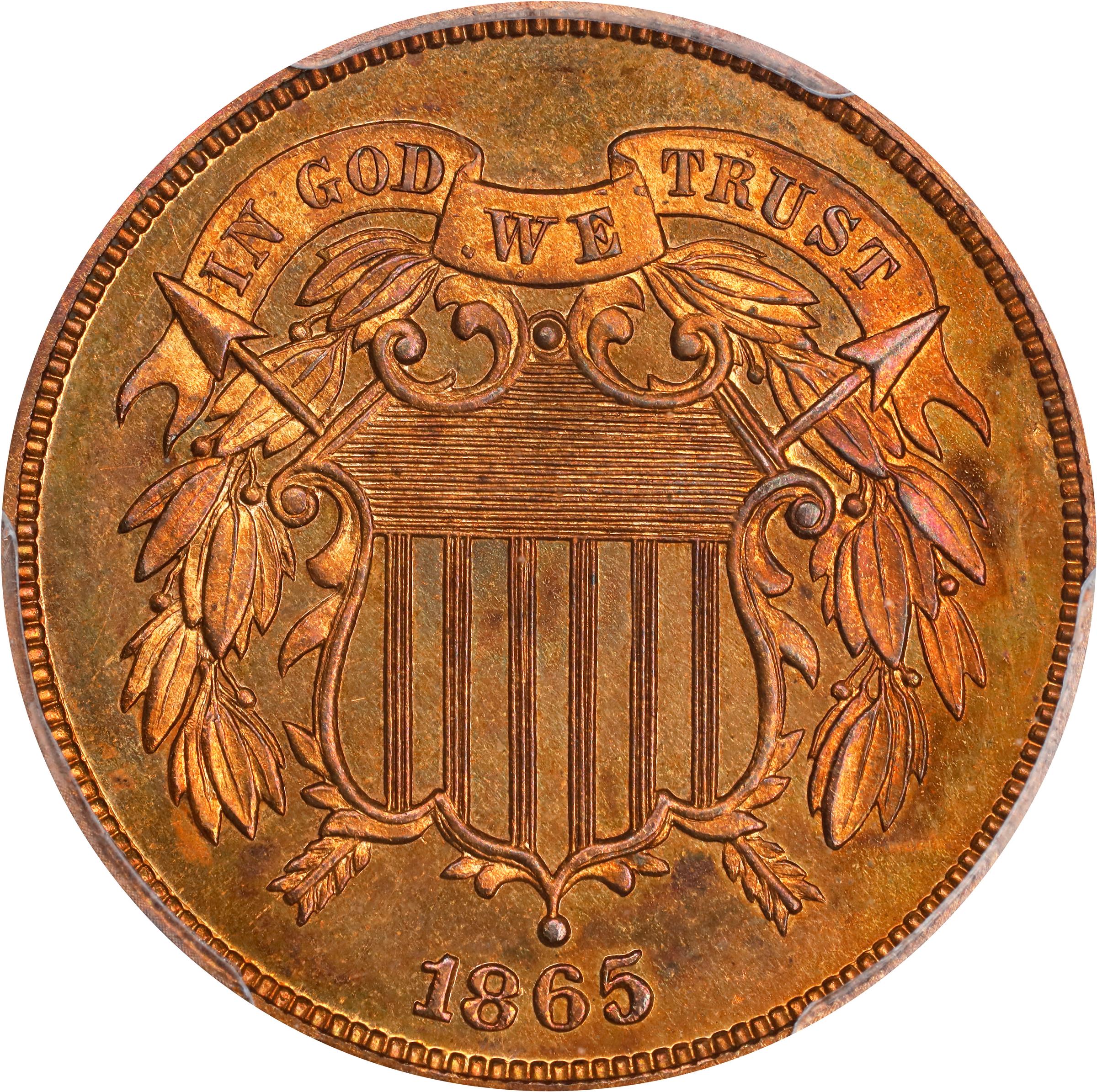 image for: 1865 Two-Cent Piece. Plain 5. Proof-66 RD (PCGS).