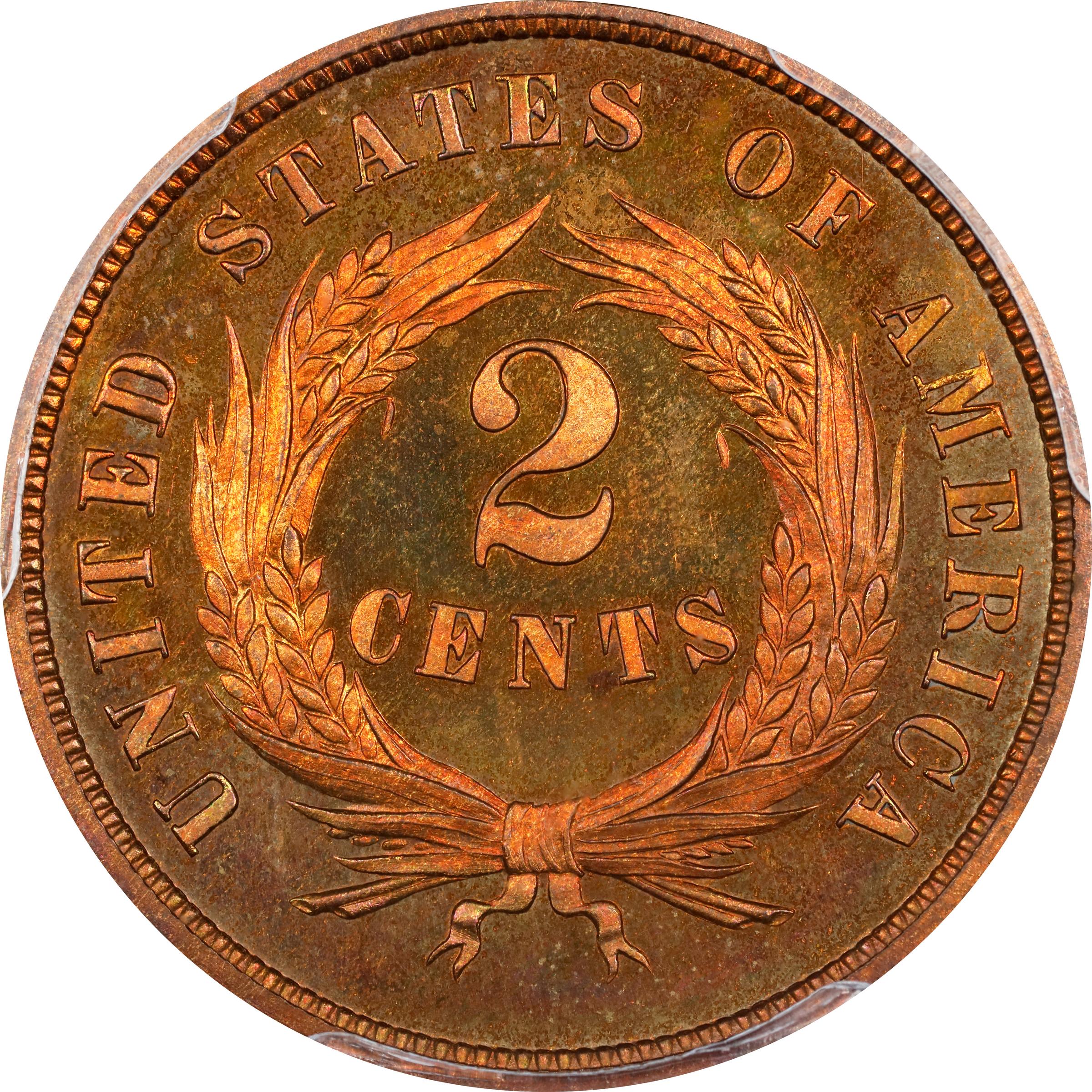 image for: 1865 Two-Cent Piece. Plain 5. Proof-66 RD (PCGS).