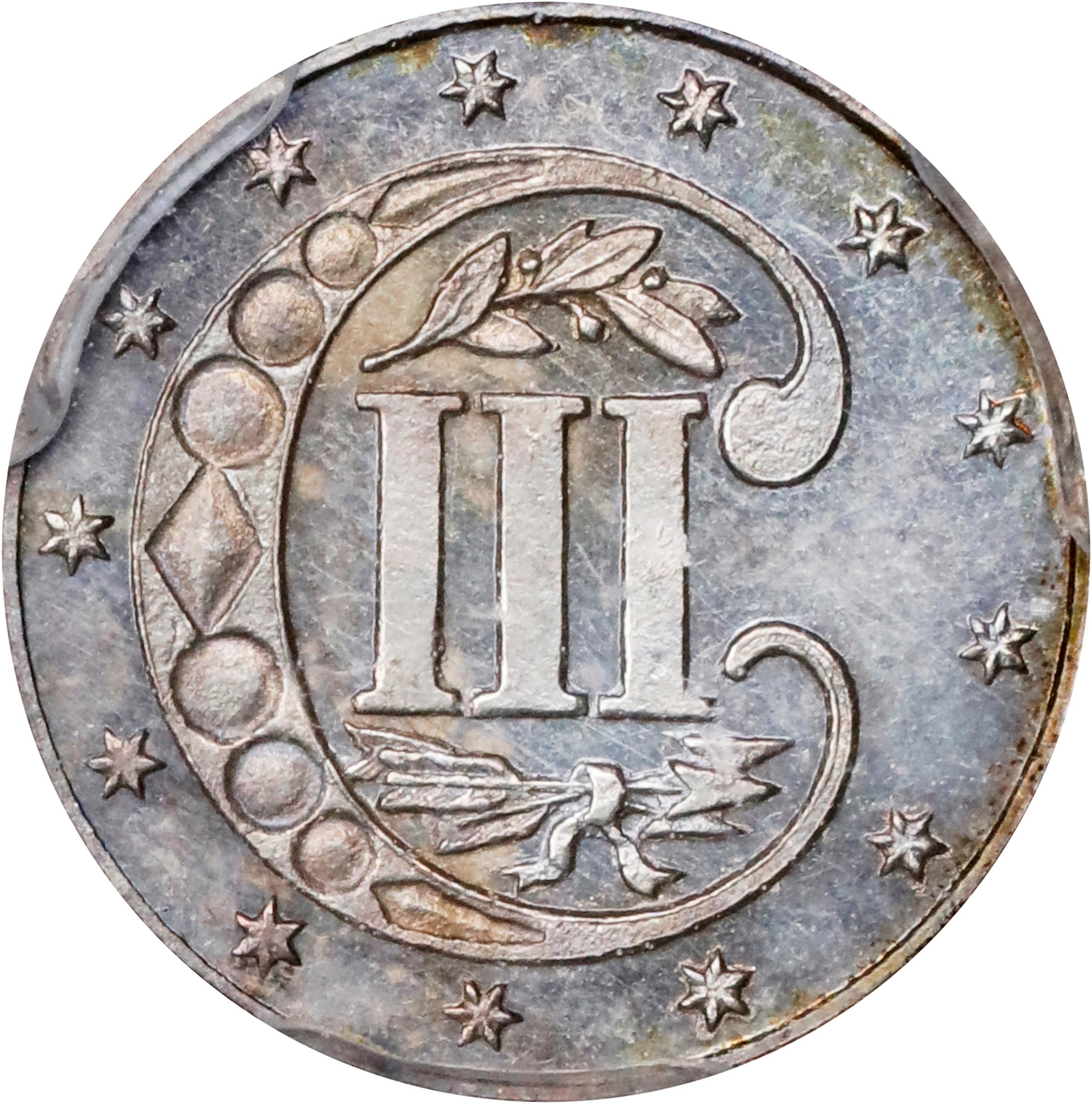 image for: 1863 Silver Three-Cent Piece. Proof-64 Cameo (PCGS). CAC.