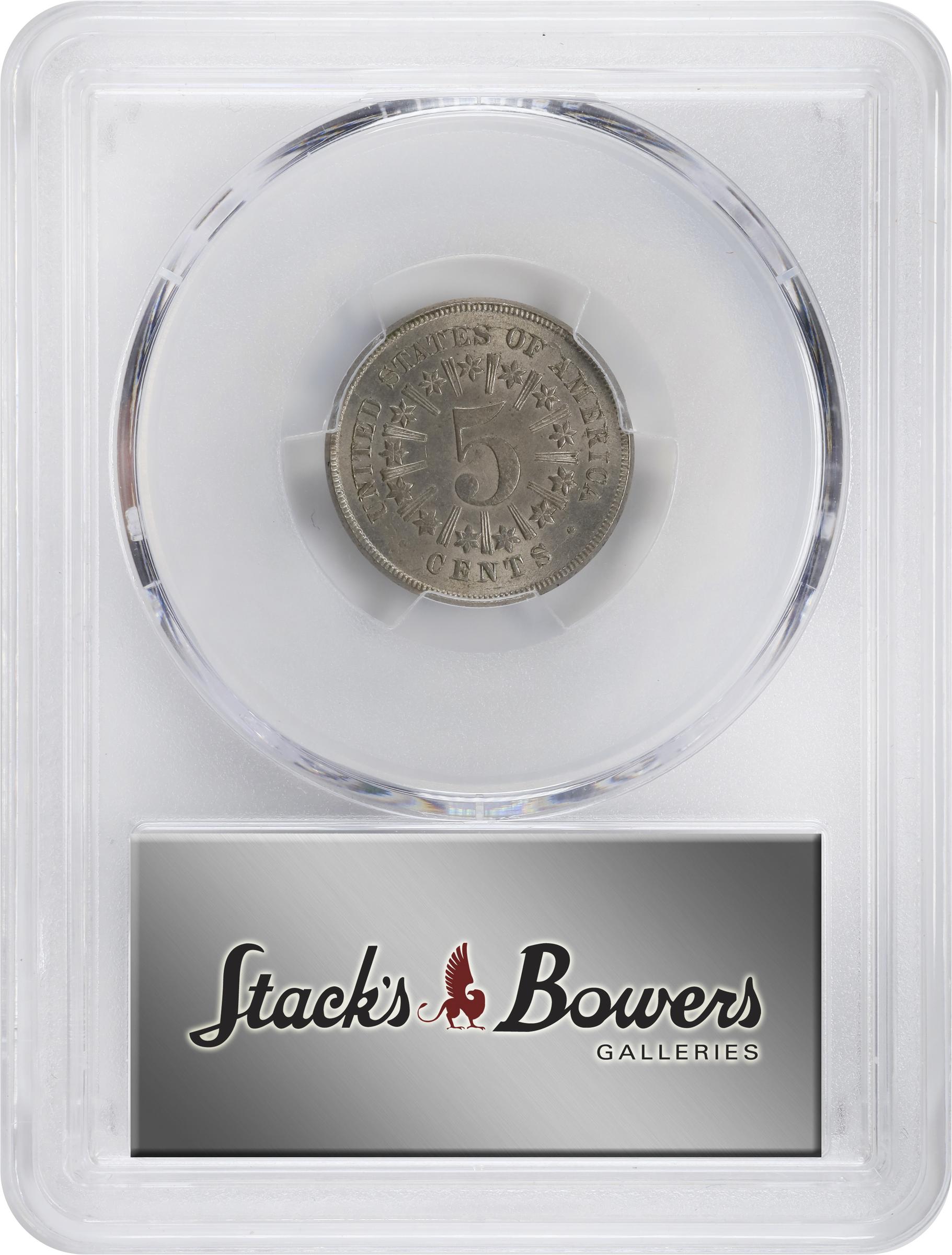 image for: 1866/1866 Shield Nickel. Rays. FS-302. Repunched Date. MS-64 (PCGS). CAC.