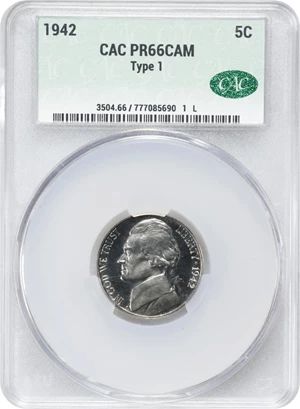 image for: 1942 Jefferson Nickel. Type I. Proof-66 Cameo (CACG).