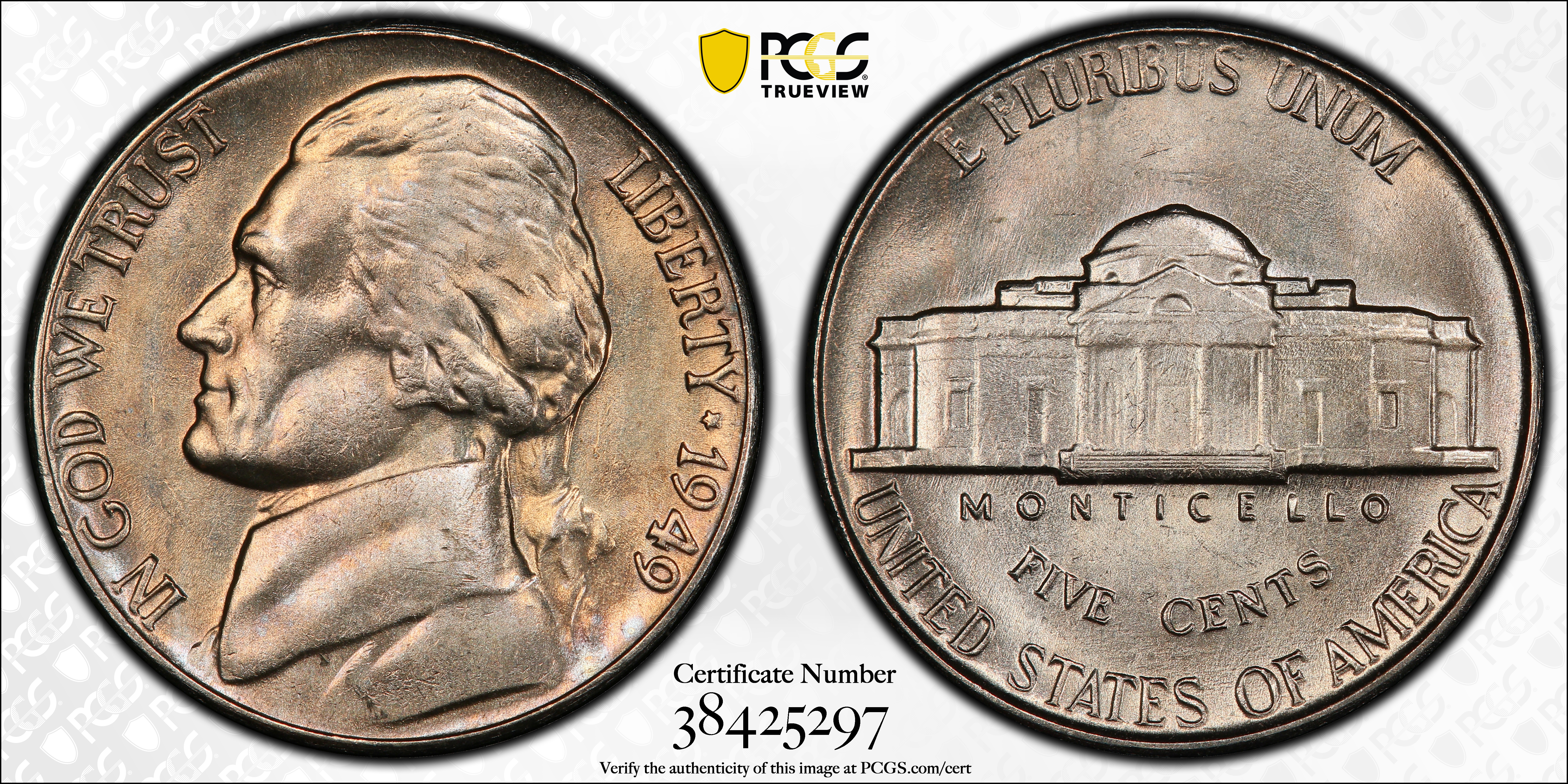 image for: 1949 Jefferson Nickel. MS-65 FS (PCGS).