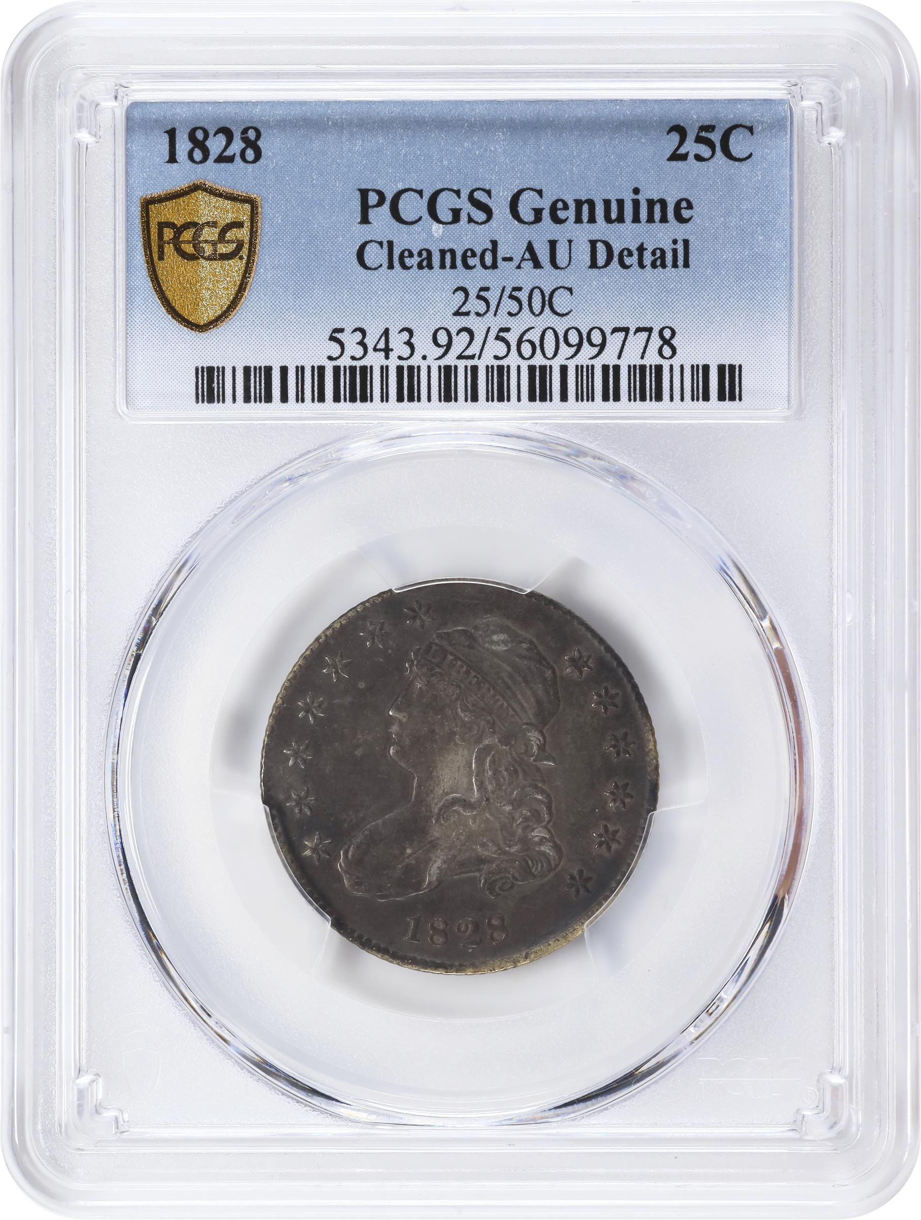 image for: 1828 Capped Bust Quarter. B-3. Rarity-4+. 25/50 C. AU Details--Cleaned (PCGS).