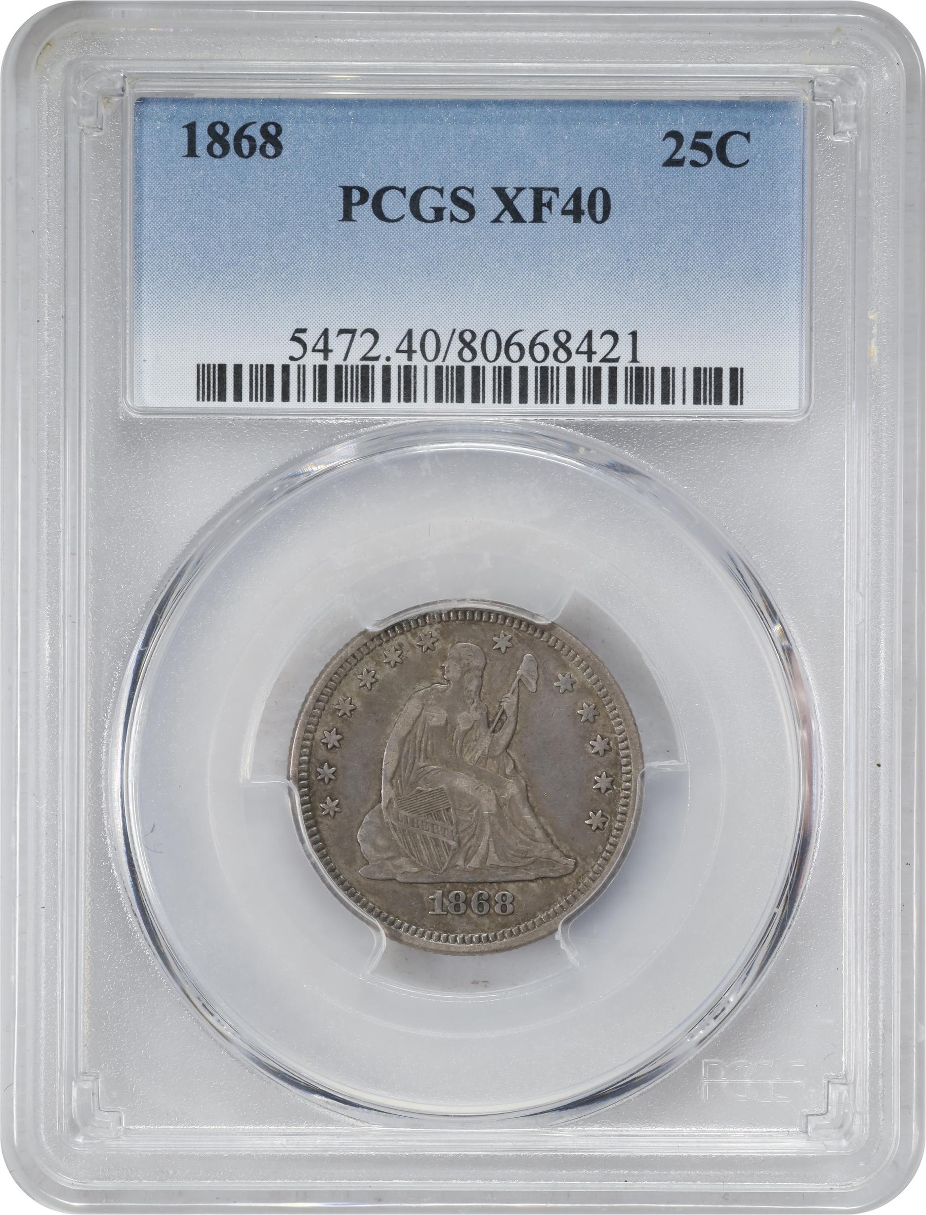 image for: 1868 Liberty Seated Quarter. Briggs 1-A. EF-40 (PCGS).