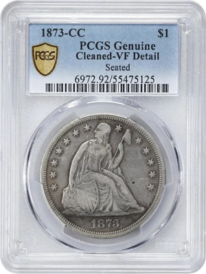 image for: 1873-CC Liberty Seated Silver Dollar. OC-1. Rarity-4+. VF Details--Cleaned (PCGS).
