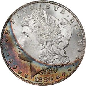 image for: 1880-CC Morgan Silver Dollar. VAM-7. Hit List 40. 8/7, Reverse of 1878. MS-66 (ICG).