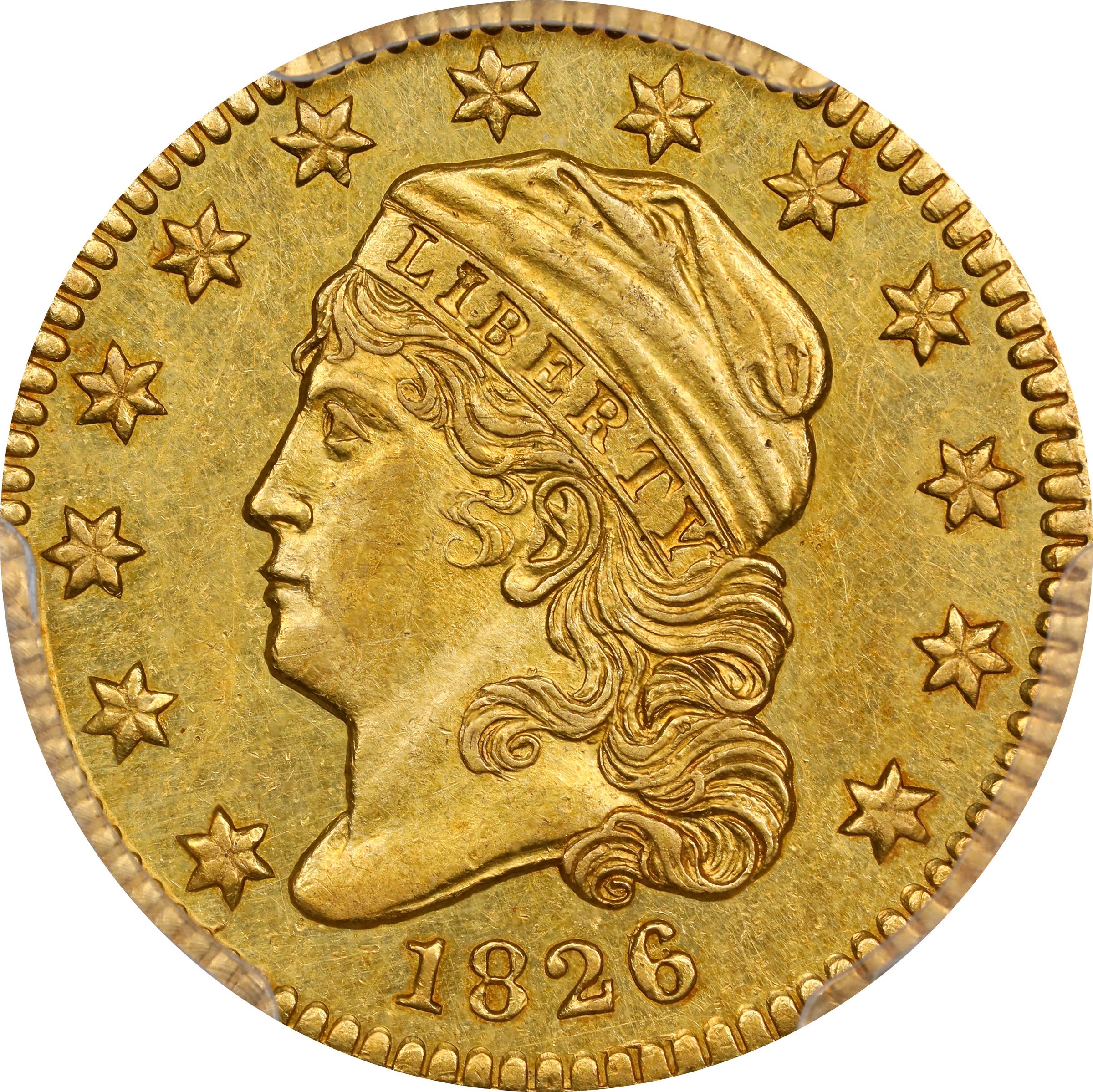 image for: 1826/6 Capped Head Left Quarter Eagle. BD-1. Rarity-5+. MS-61 (PCGS). CAC. CMQ.