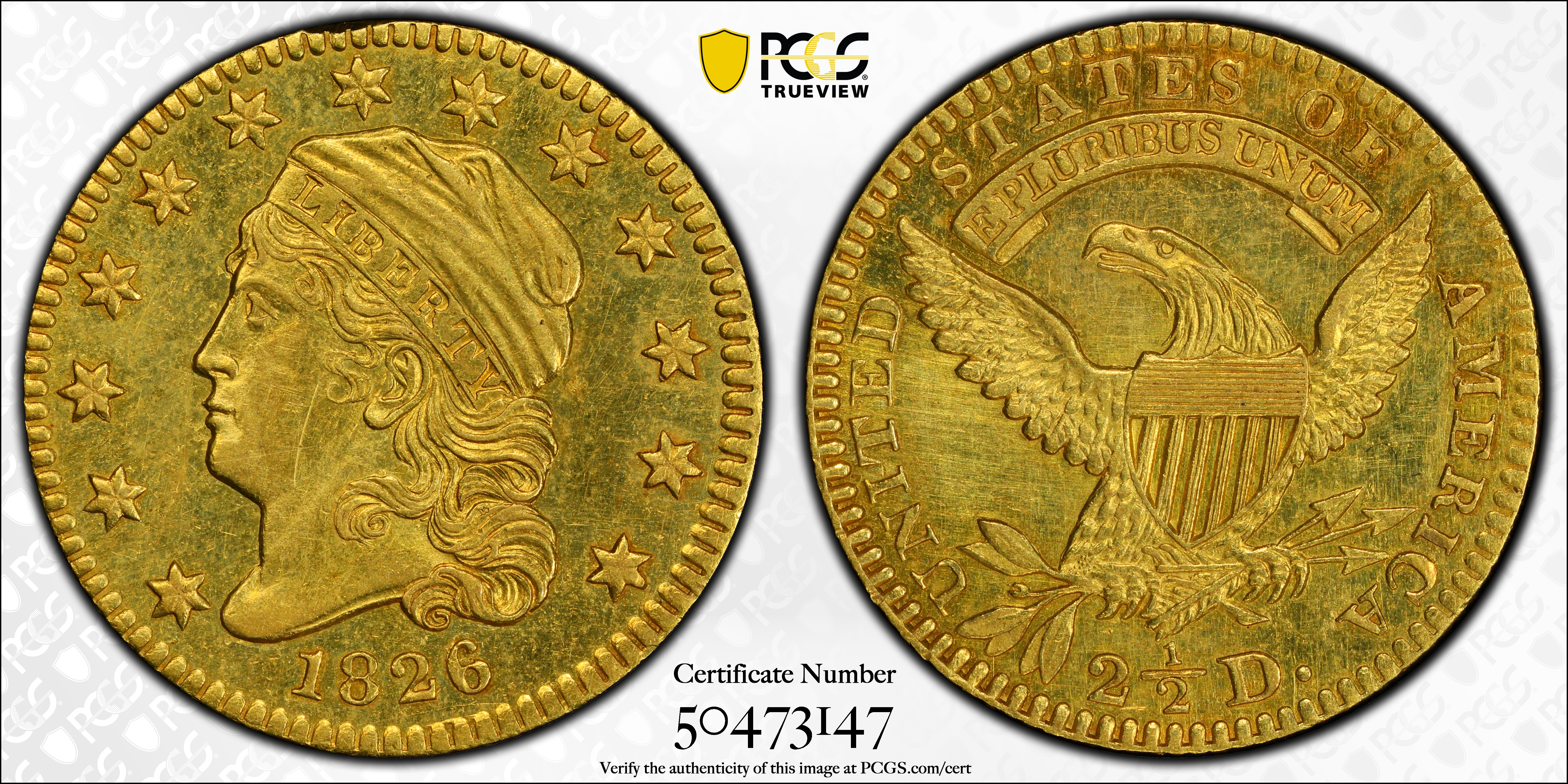 image for: 1826/6 Capped Head Left Quarter Eagle. BD-1. Rarity-5+. MS-61 (PCGS). CAC. CMQ.