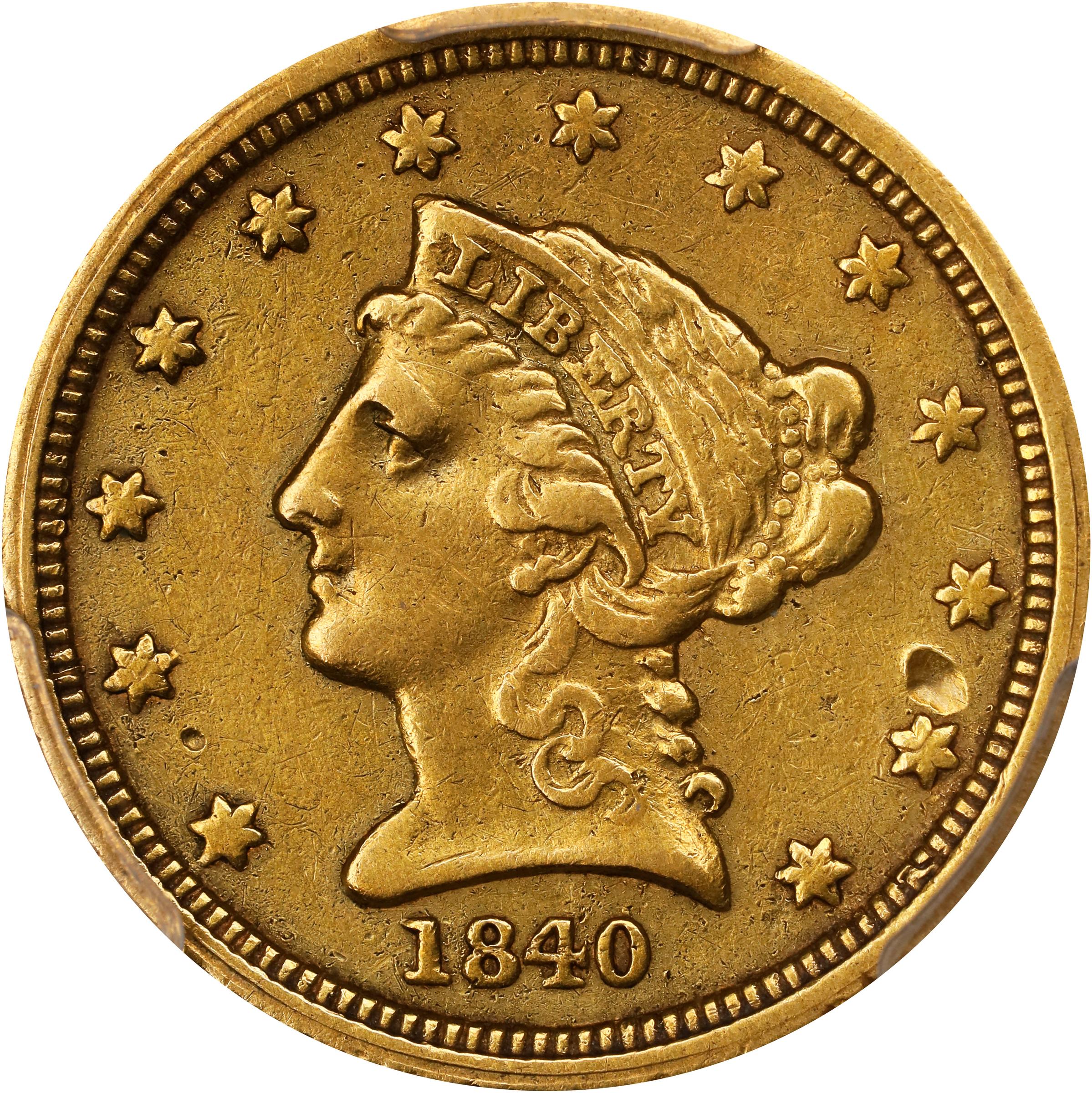 image for: 1840-D Liberty Head Quarter Eagle. Winter 1-A. EF Details--Damage (PCGS).