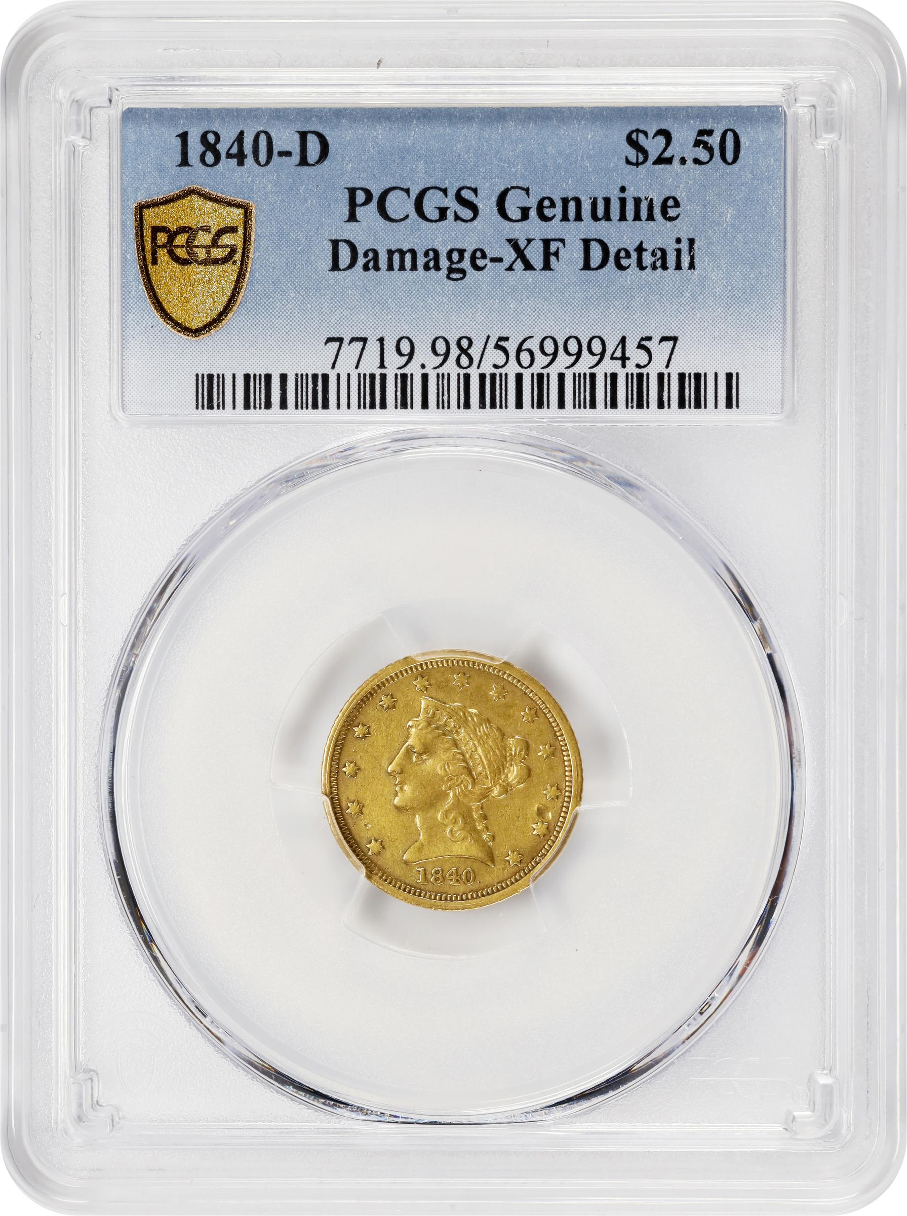 image for: 1840-D Liberty Head Quarter Eagle. Winter 1-A. EF Details--Damage (PCGS).
