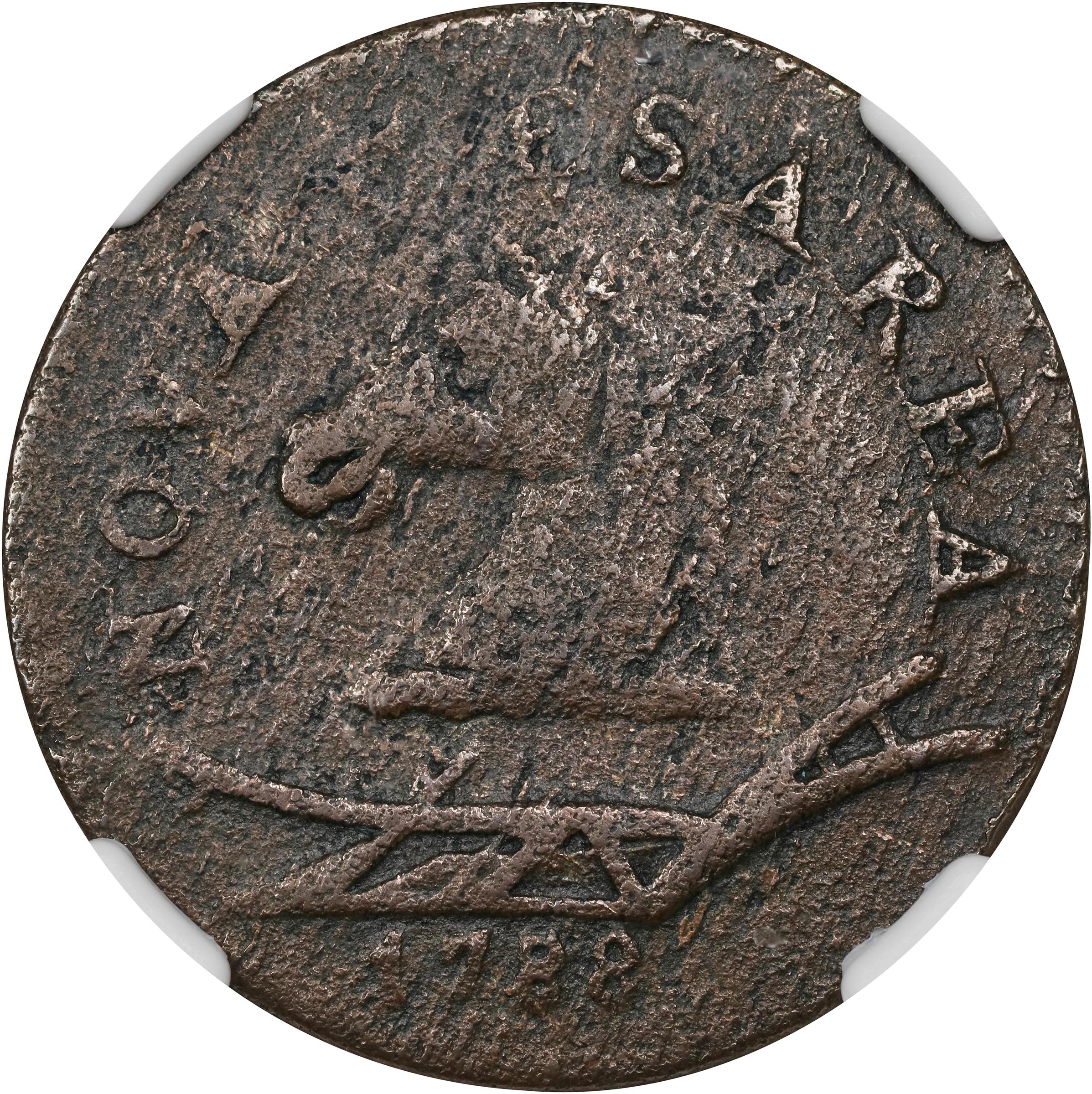 image for: 1788 New Jersey Copper. Maris 50-f, W-5475. Rarity-3. Head Left. Fine Details--Corrosion (NGC).