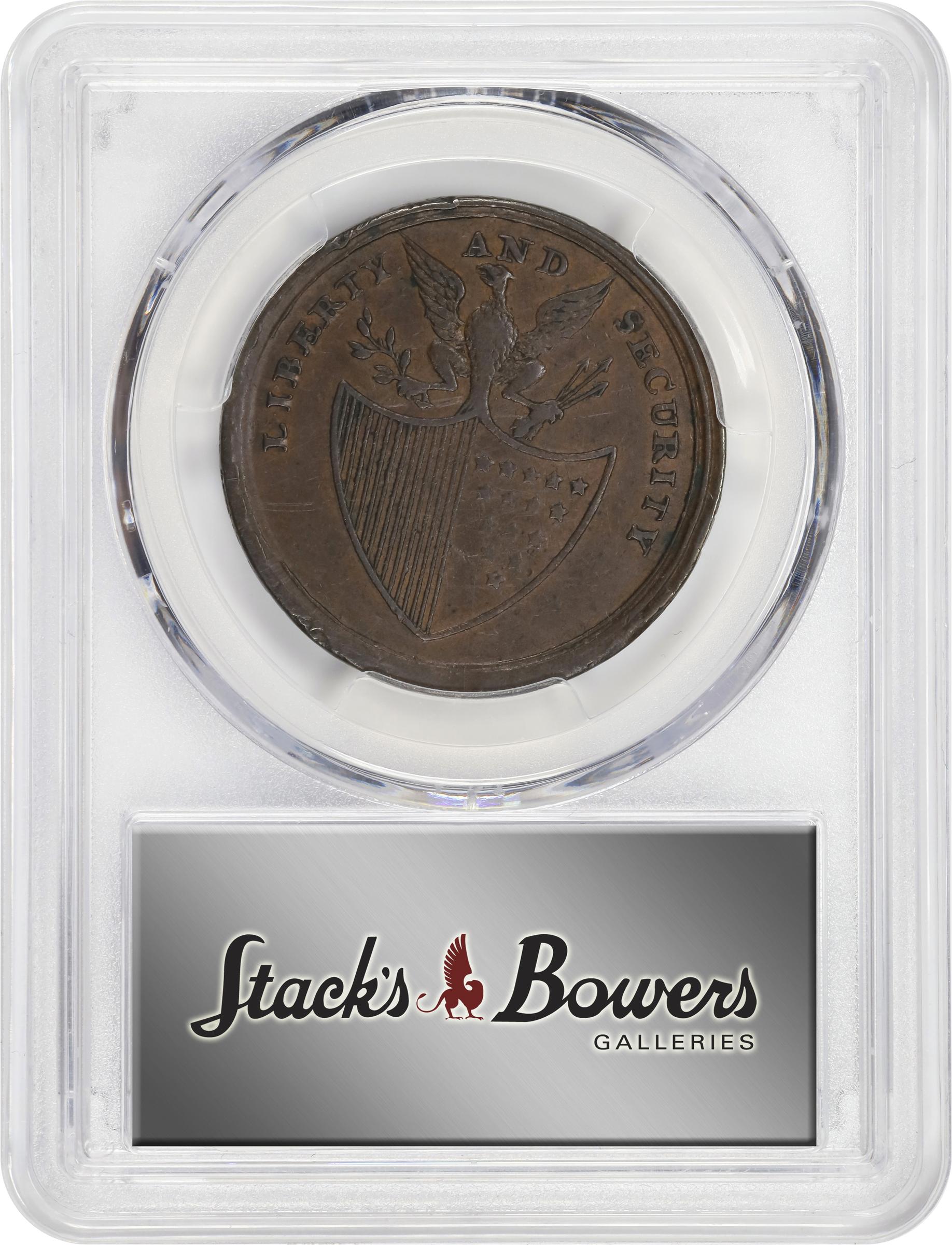 image for: Undated (1795) Washington Liberty and Security Penny. Musante GW-45, Baker-30, W-11050. Copper. ASYLUM Edge. EF Details--Scratch (PCGS).