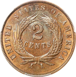 image for: 1865 Two-Cent Piece. Plain 5. MS-64 BN (PCGS).